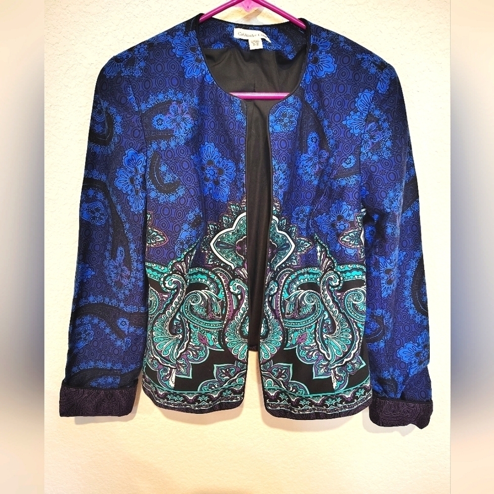 Coldwater Creek Women's Blue and Green Paisley Jacket 97% Cotton